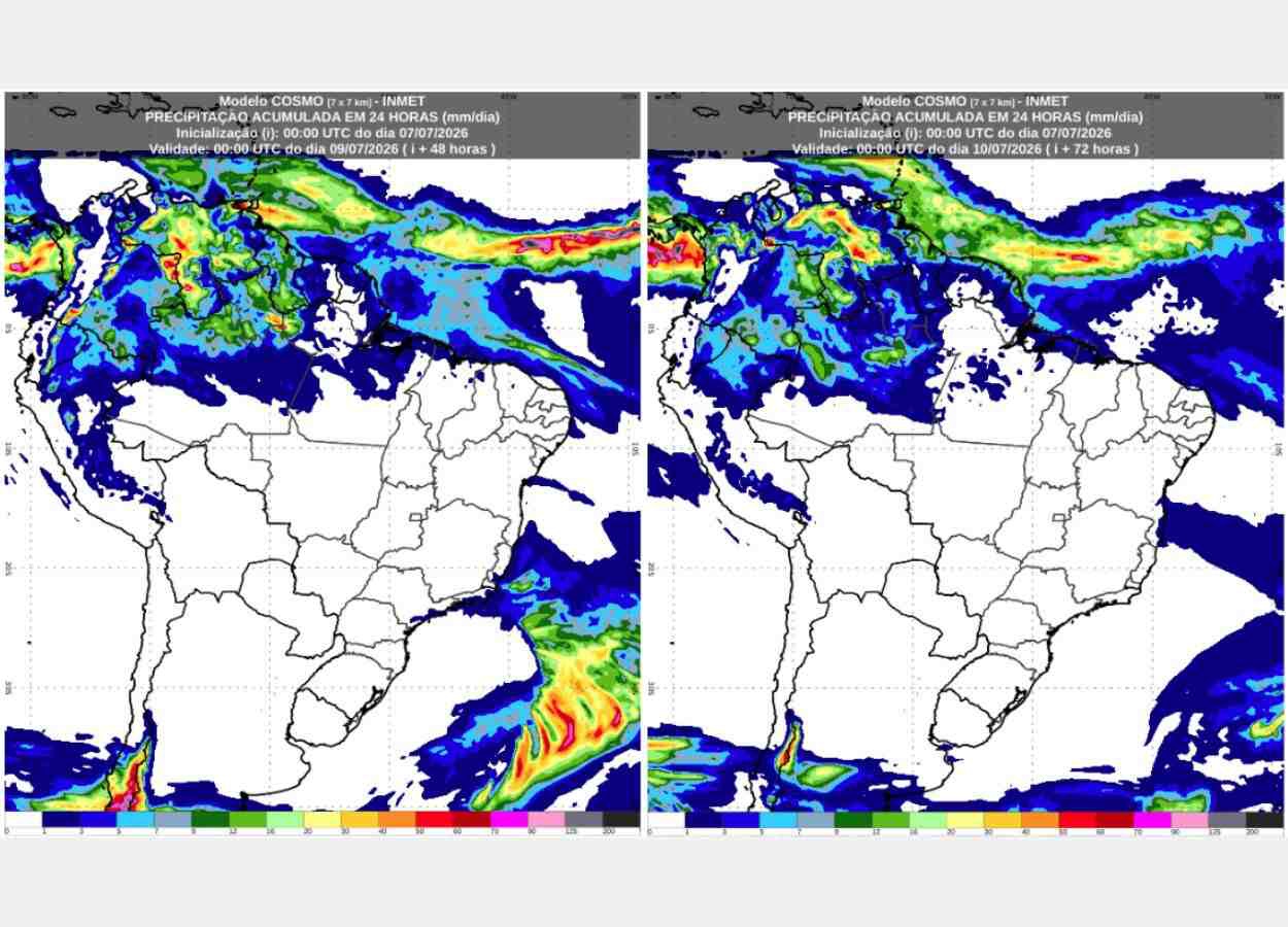 Inmet: previsão do tempo para quarta (8) e quinta-feira (9)