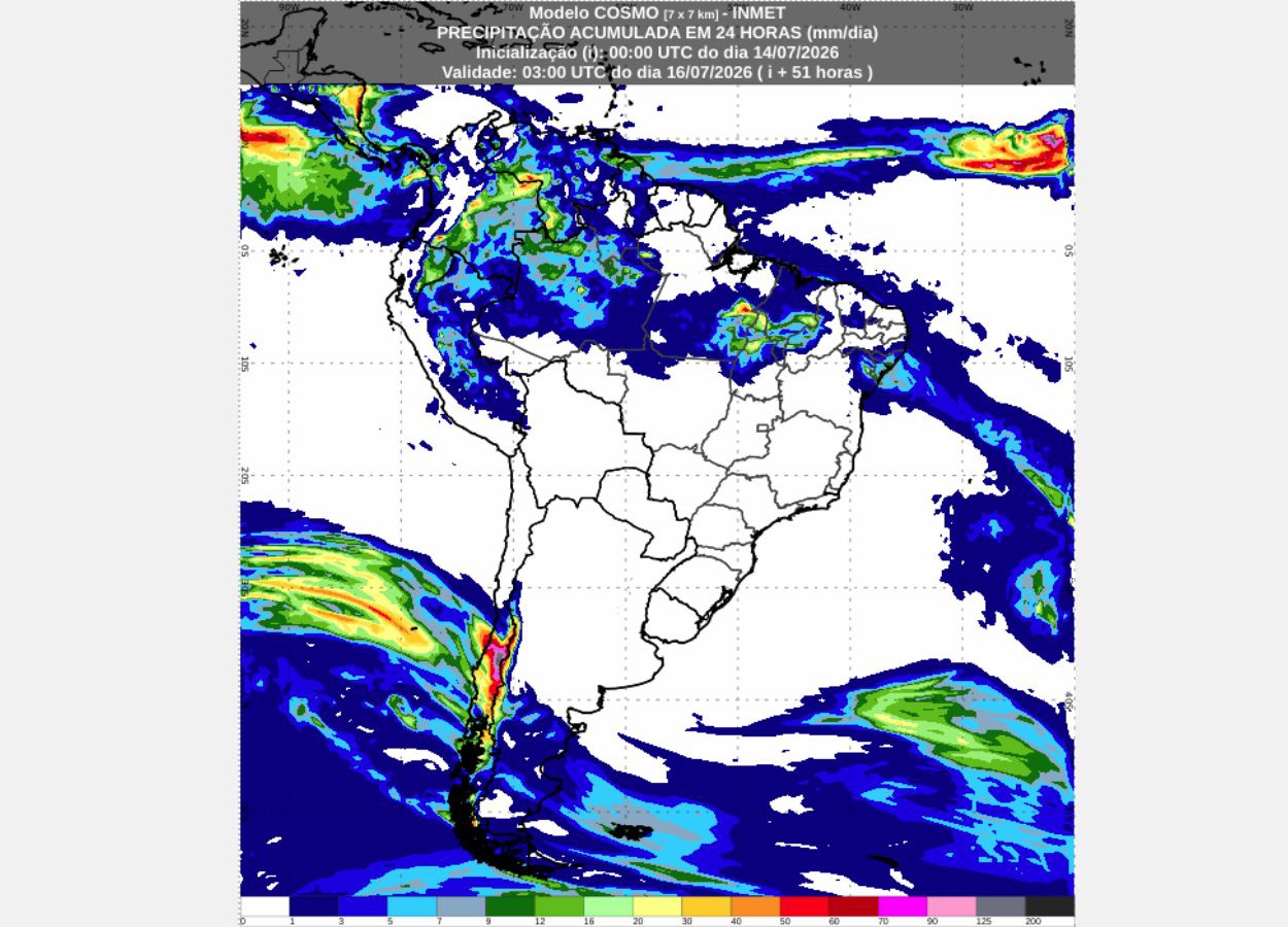 Inmet: previsão do tempo para quarta (15) e quinta-feira (16)