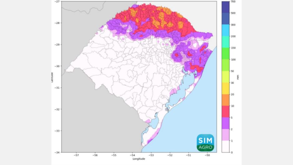 &nbsp;Chuva prevista (em mm) pelo modelo Icon do dia 28 de maio a 3 de junho de 2026