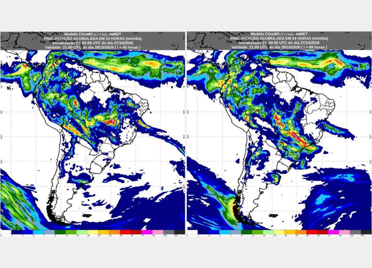 Inmet: previsão do tempo para quarta (28/10) e quinta-feira (29/10)