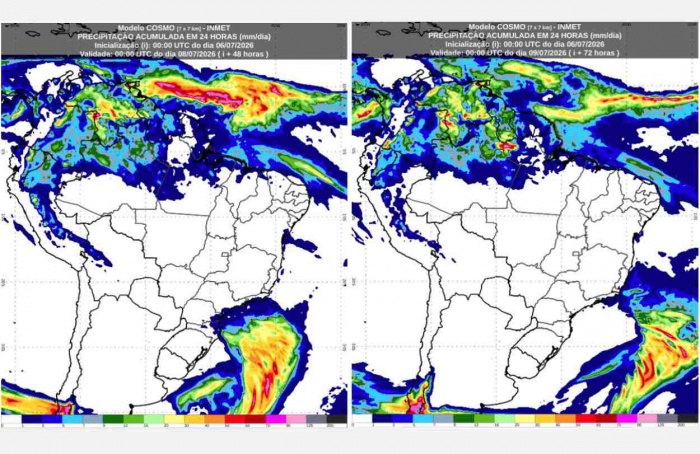 Inmet: previsão do tempo para terça (7) e quarta-feira (8)