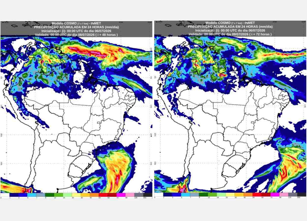 Inmet: previsão do tempo para terça (7) e quarta-feira (8)
