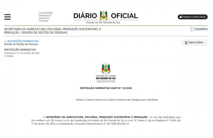 RS institui nova Câmara Setorial das Oleaginosas e Biodiesel