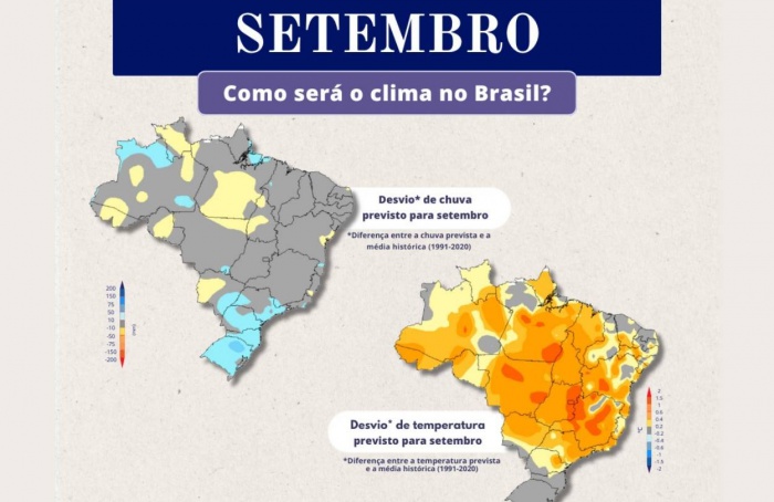 Inmet prevê setembro com calor acima da média e chuva regular