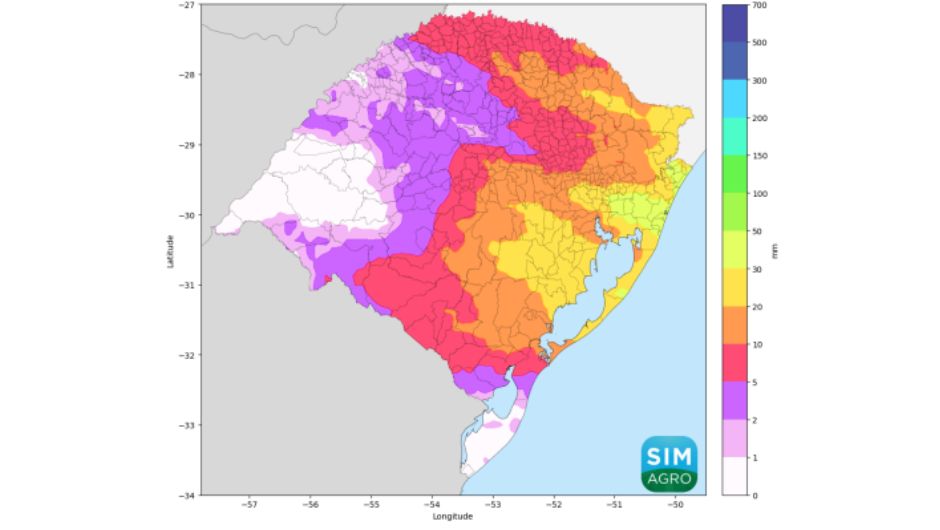 Chuva prevista (em mm) pelo modelo Icon do dia 14 a 20 maio de 2026