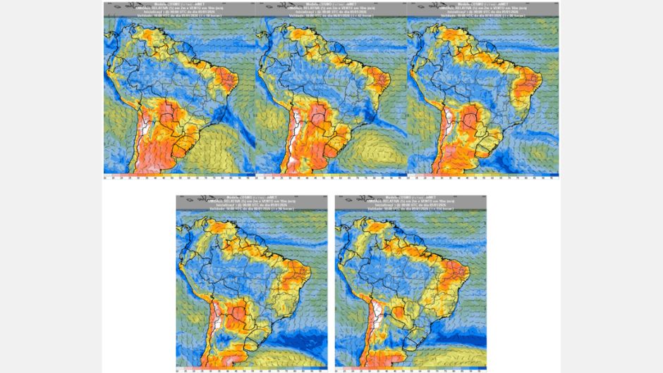 Figura 2: previsão de umidade relativa do ar (%) em 2 m e vento a 10 m (m/s) para a semana de 15 de dezembro a 19 de dezembro de 2025 às 15h (horário de Brasília); fonte: Inmet
