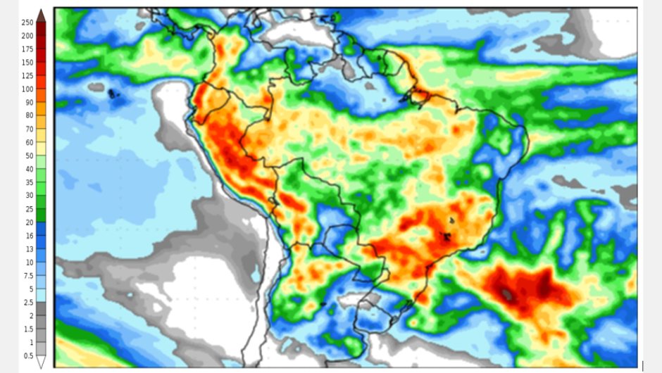 Figura 2: previsão de chuva para 2ª semana (30/01/2024 e 07/02/2024); fonte: GFS