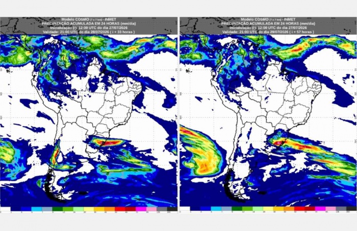 Inmet: previsão do tempo para terça (28) e quarta-feira (29)