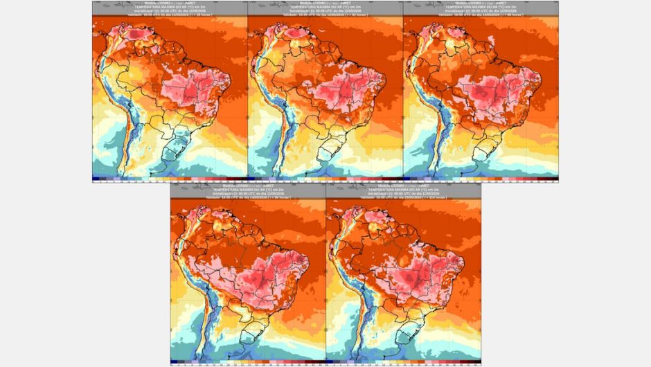 Figura 2: previsão de temperatura máxima de 11 a 15 de maio de 2026 às 15h (horário de Brasília)