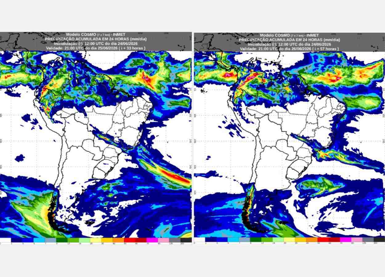 Inmet: previsão do tempo para quinta (25) e sexta-feira (26)