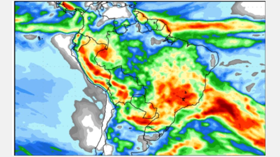Figura 2: previsão de chuva para a 2ª semana (16 a 24/01/2024); fonte: GFS