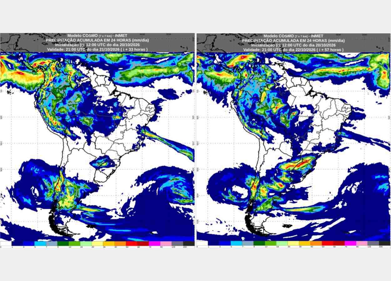 Nova rodada de chuvas e tempestades atinge a Região Sul e áreas do Centro-Oeste e Sudeste