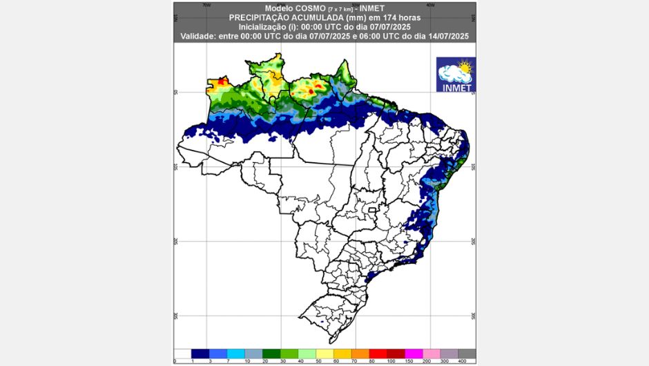 Figura 1: previsão de chuva (07 a 14 de junho de 2025); fonte: Inmet
