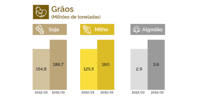 Produção de grãos brasileira deve chegar a 390 milhões de toneladas nos próximos dez anos