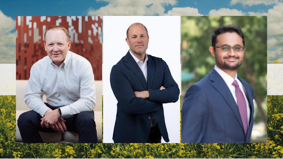 Judd O’Connor, vice-presidente executivo da unidade de negócios de sementes da Corteva;&nbsp;Ignacio Conti, novo CEO da Etlas;&nbsp;Gaurav Sonar, presidente do Conselho de Administração na Etlas