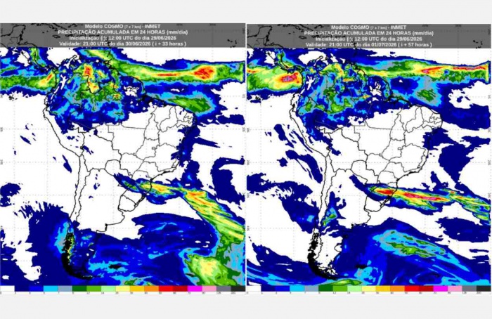 Inmet: previsão do tempo para terça (30/6) e quarta-feira (1/7)