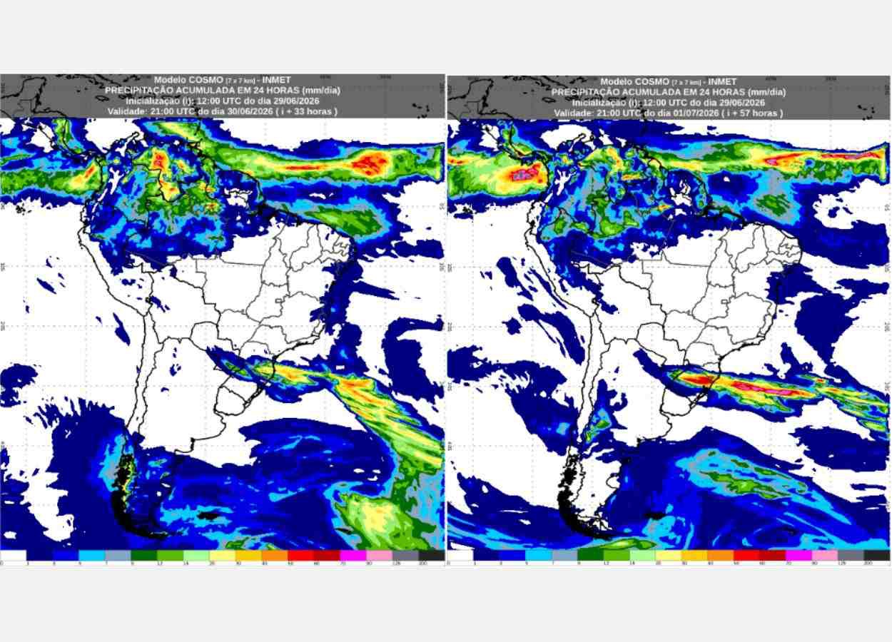 Inmet: previsão do tempo para terça (30/6) e quarta-feira (1/7)