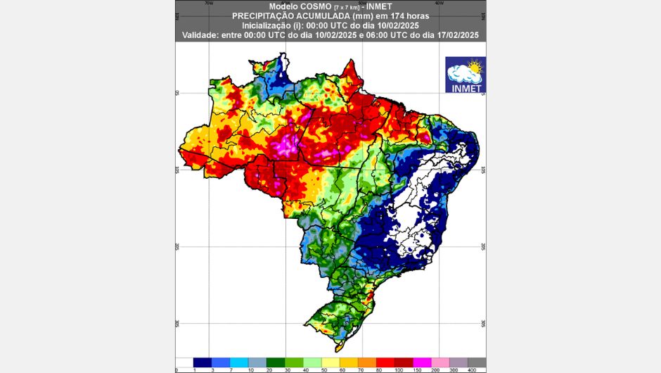 Figura 1: previsão de chuva (10 a 17 de fevereiro de 2025); fonte: Inmet