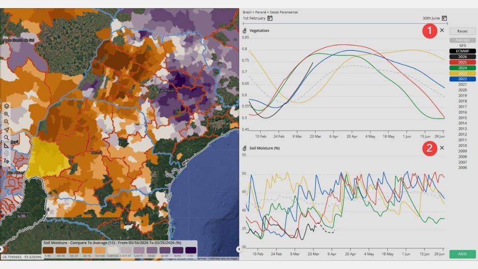 Mapa - Oeste do Paraná; fonte: EarthDaily Agro
