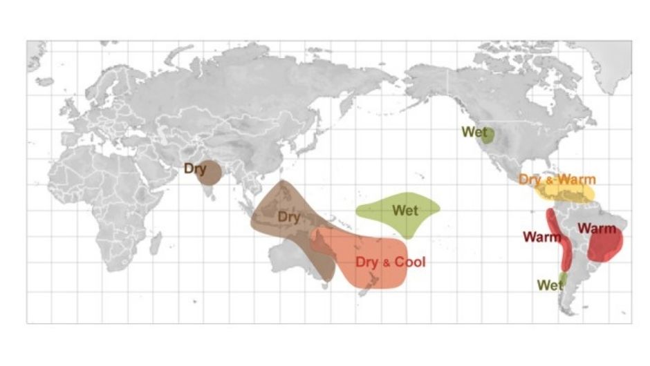 Efeitos do El Niño entre junho e agosto; fonte: NOAA