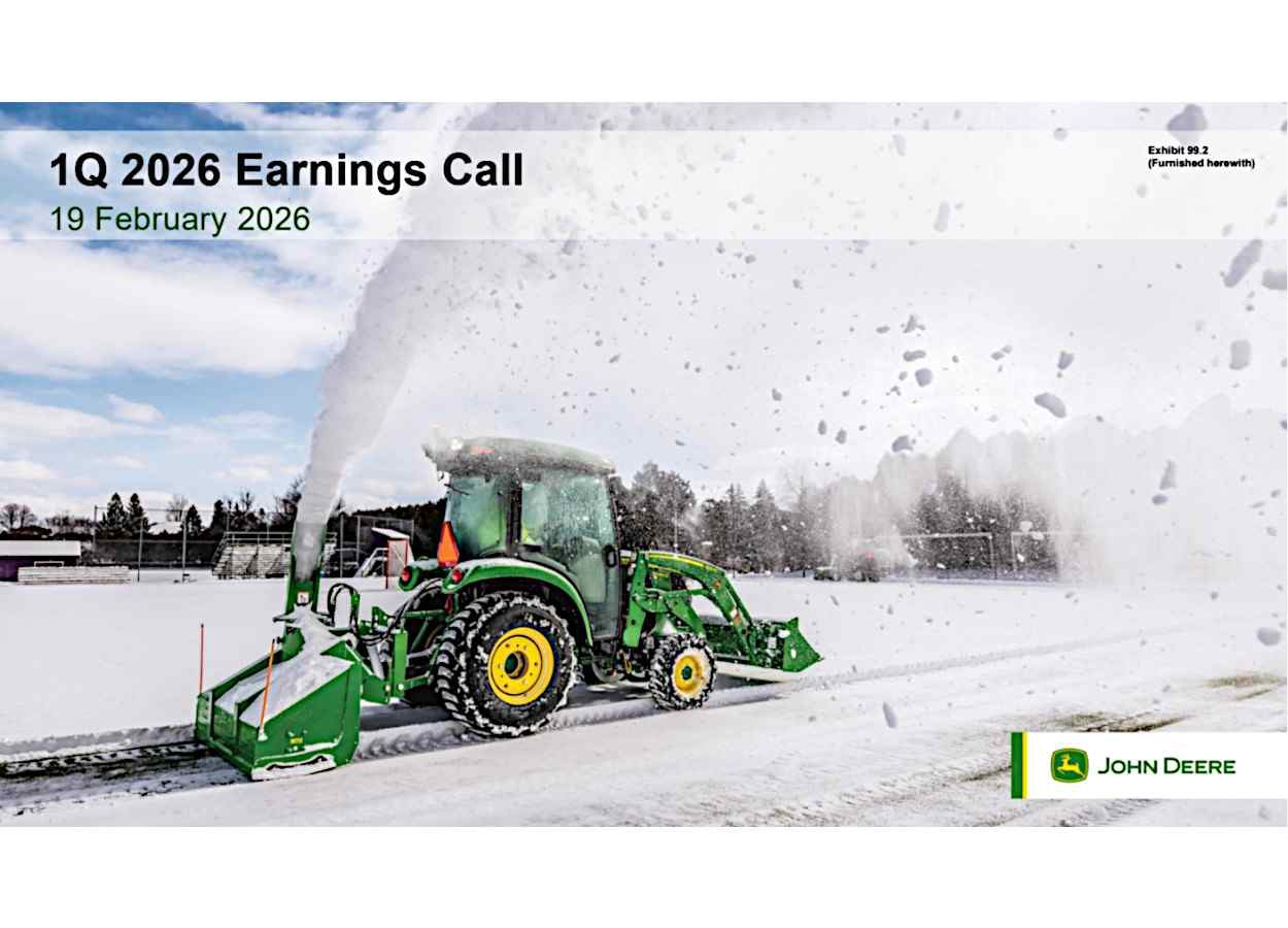 John Deere lucra US$ 656 milhões no 1º trimestre fiscal de 2026