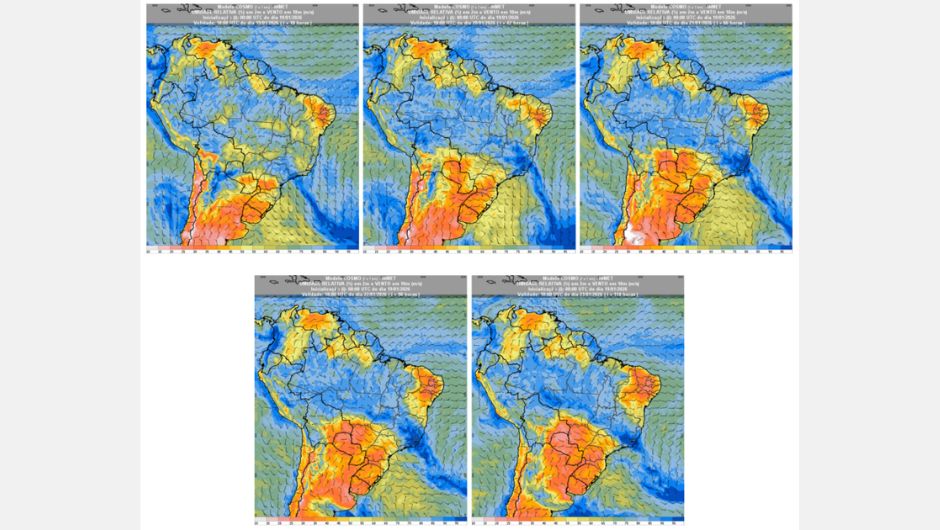 Figura 2: previsão de umidade relativa do ar (%) em 2 m e vento a 10 m (m/s) para a semana de 19 de janeiro a 26 de janeiro de 2026 às 15h (horário de Brasília); fonte: Inmet