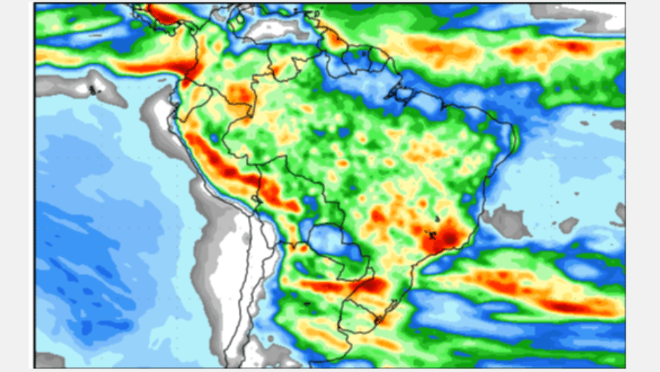 Figura 2: previsão de chuva para a 2ª semana (28 a 06/12/2023); fonte: GFS