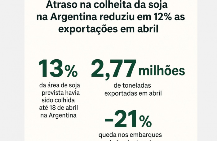 Atraso na colheita da soja reduziu em 12% as exportações agrícolas argentinas em abril