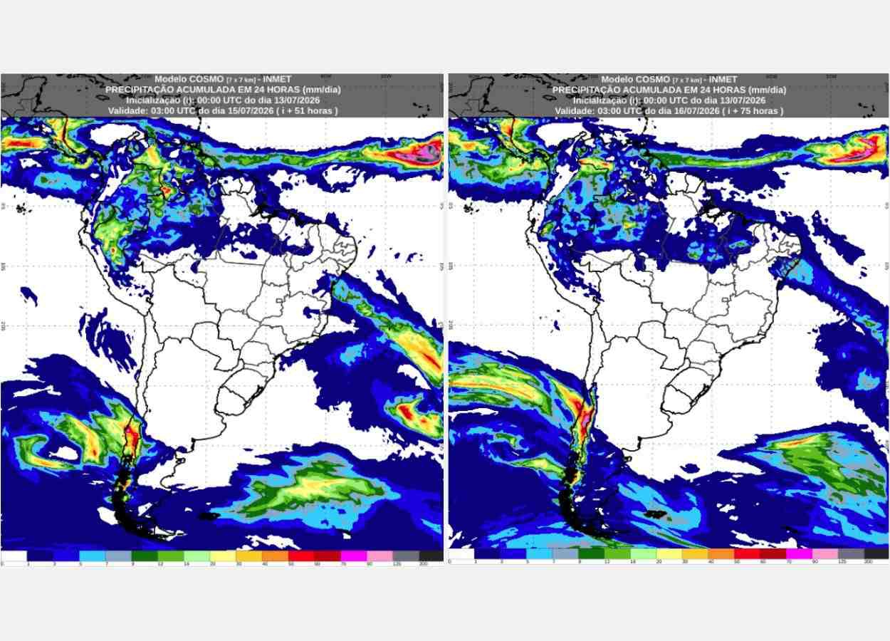 Inmet: previsão do tempo para terça (14) e quarta-feira (15)