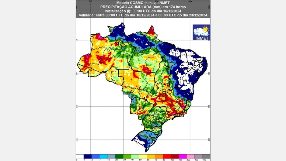 Figura 1: previsão de chuva (16 a 23 de dezembro de 2024); fonte: Inmet