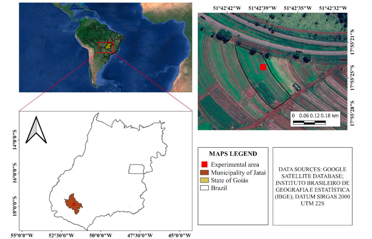 Localização da área de estudo na Universidade Federal de Jataí, em Goiás