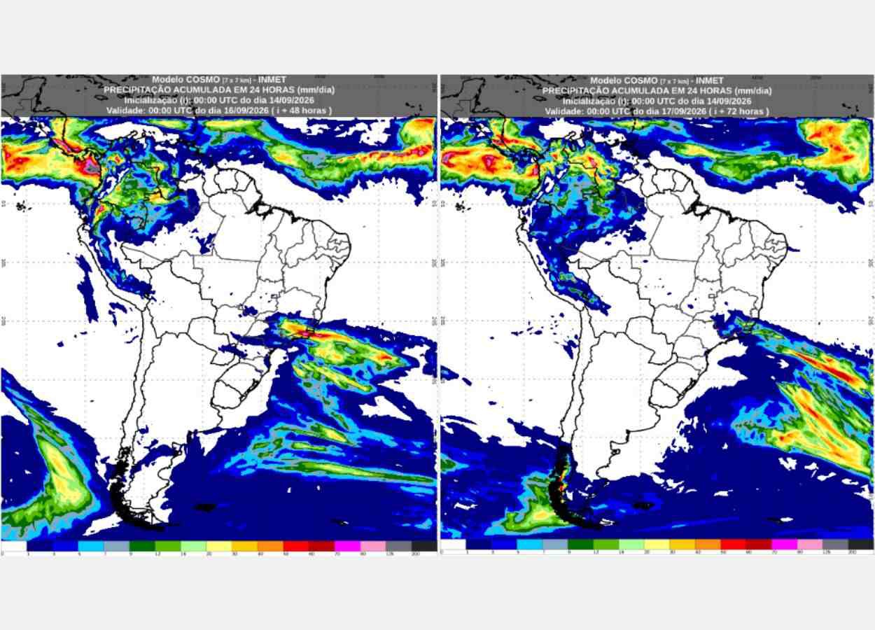 Inmet: previsão do tempo para terça (15/9) e quarta-feira (16/9)