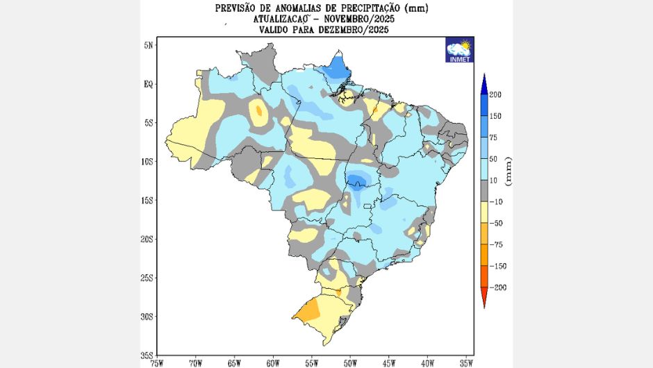Figura 1: previsão de anomalias de precipitação para o mês de dezembro de 2025