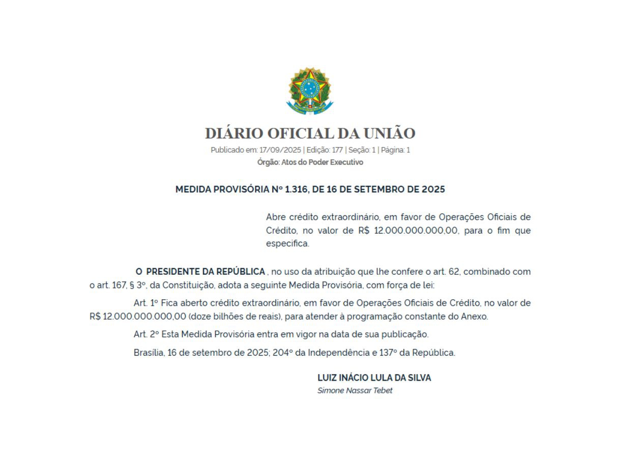 MP abre crédito de R$12 bi para renegociação de dívidas rurais