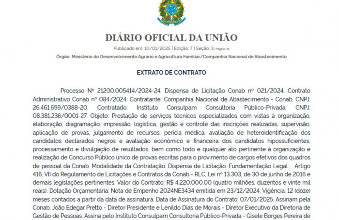 Conab define banca para novo concurso