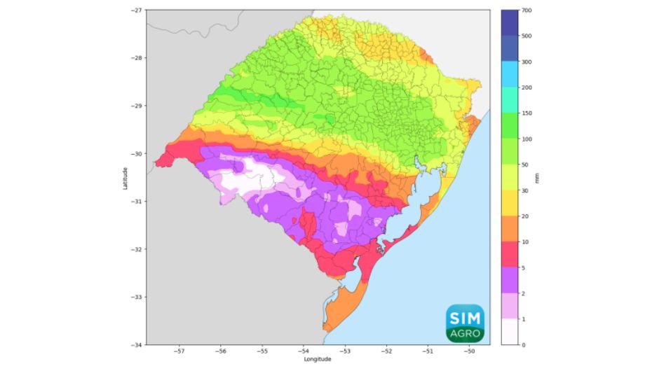 Figura 2 - chuva prevista (em mm) pelo modelo ICON de 23 a 29 de abril de 2026