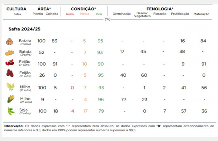 PR Safra 2024/25: cultivos seguem em boas condições