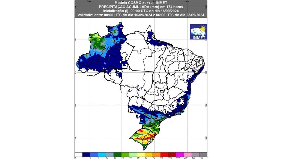 Figura 1: previsão de chuva para esta semana (16 a 23/09/2024); fonte: Inmet