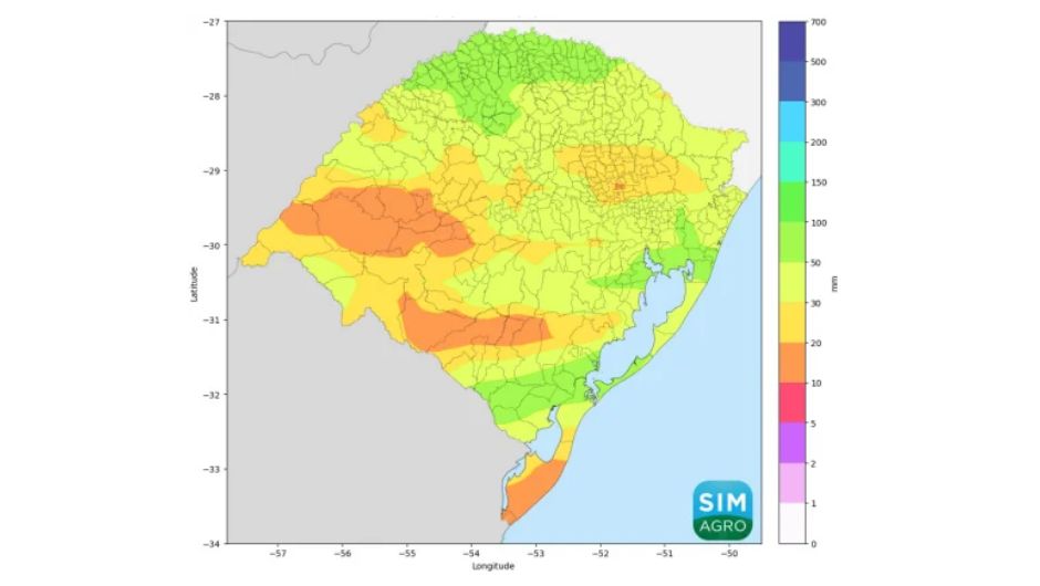 Chuva prevista (em mm) pelo modelo GFS de 22 a 28 de outubro de 2026