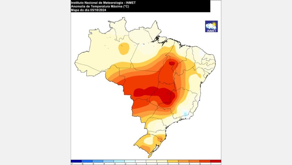 Figura 2: anomalia diária da temperatura máxima (°C) no dia 05/10/2024