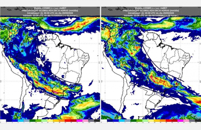 Inmet: previsão do tempo para quarta (30/9) e quinta-feira (1/10)