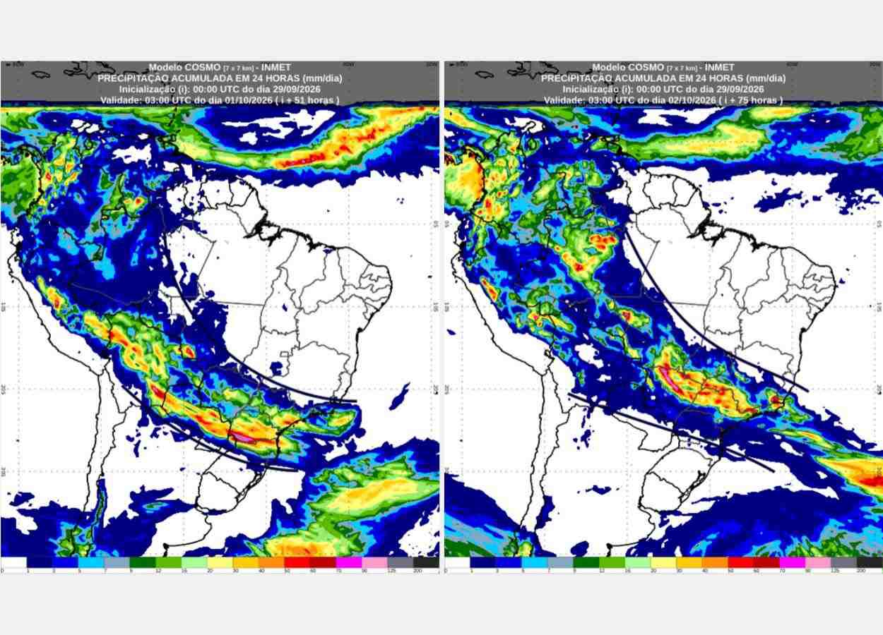 Inmet: previsão do tempo para quarta (30/9) e quinta-feira (1/10)
