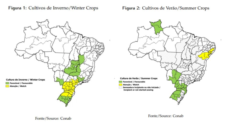 Mapa das condições das lavouras nas principais regiões produtoras