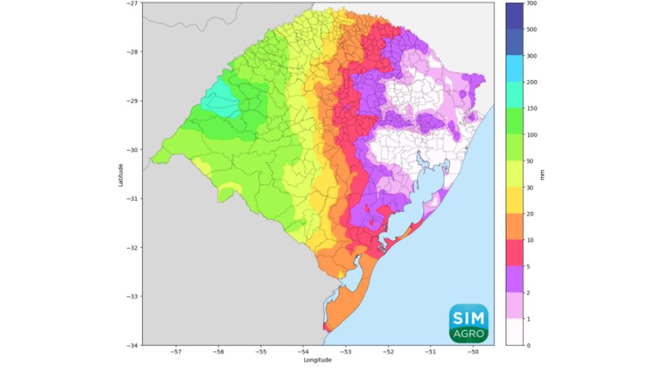 Chuva prevista (em mm) pelo modelo ICON de 09 a 15 de abril de 2026