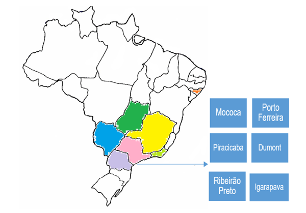 Principais localidades brasilieras com incidência de capim-camalote.