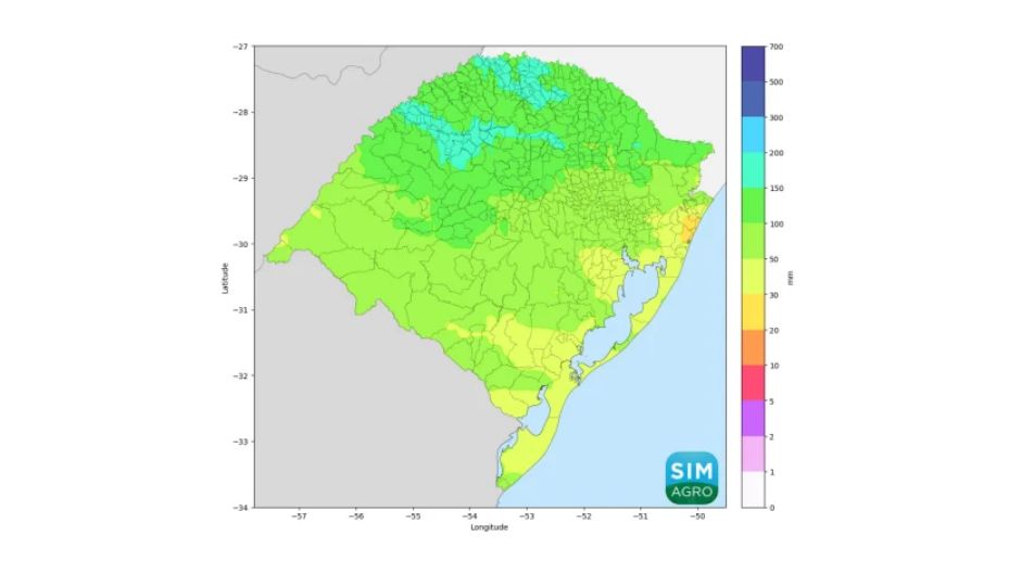 Chuva prevista (em mm) pelo modelo Icon de 12 a 14 de outubro de 2026
