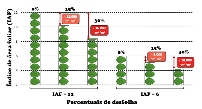 Figura 3 - Percentuais de desfolha em diferentes índices de área foliar da soja