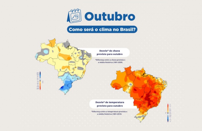 Outubro terá chuva acima da média no Sul e Sudeste