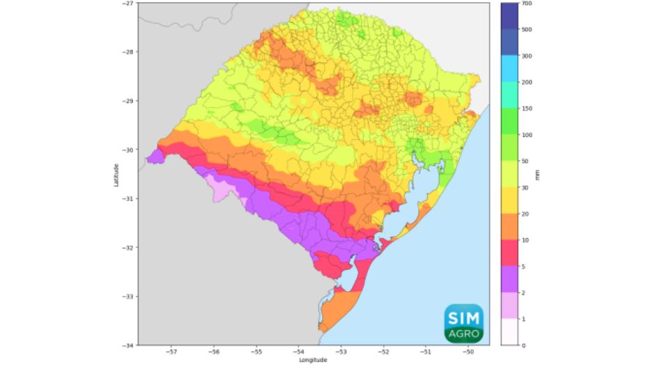 Chuva prevista (em mm) pelo modelo Icon de 11 a 17 de junho de 2026