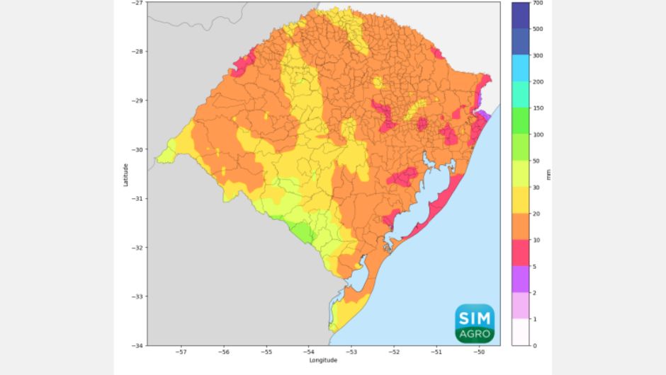 Chuva prevista (em mm) pelo modelo Icon do dia 3 de junho até 9 de junho de 2026